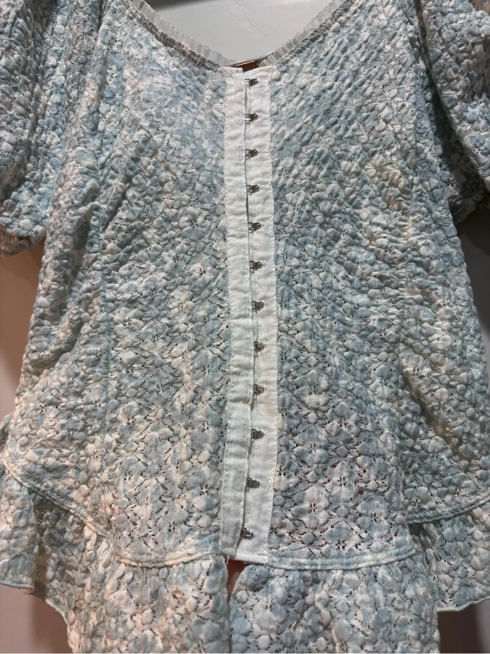 Free People Light Blue Floral Puff-Sleeve Blouse
